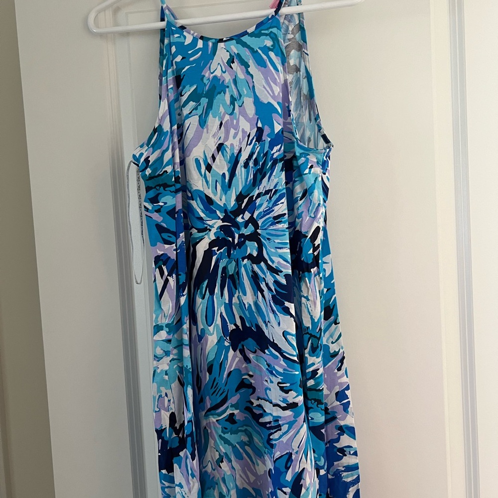 Lilly Pulitzer Turquoise and Navy Abstract Floral Top